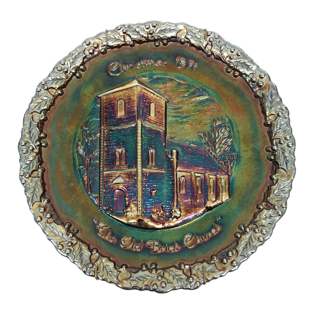 FENTON Carnival Glass 1971 Christmas ‘The Old Brick Church’ Plate Wall Decor